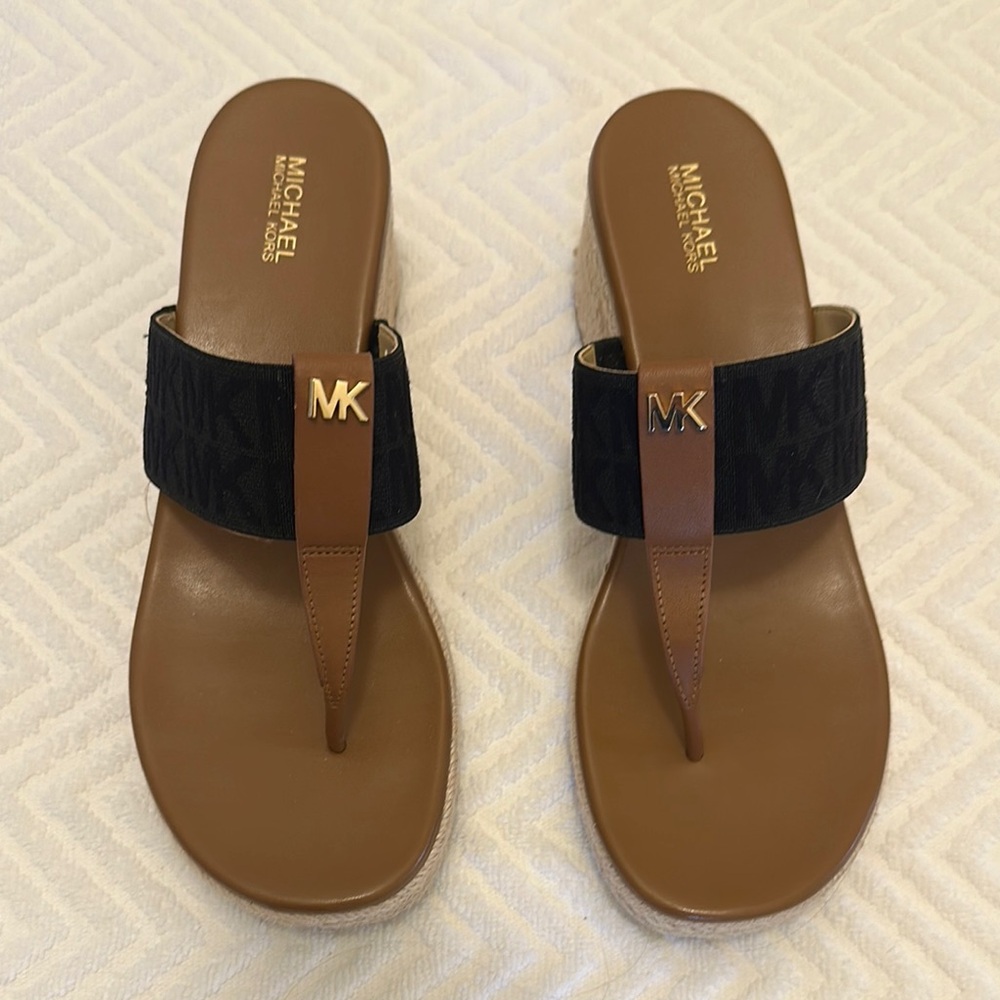Michael Kors Black and Brown Sandals with Gold Logo